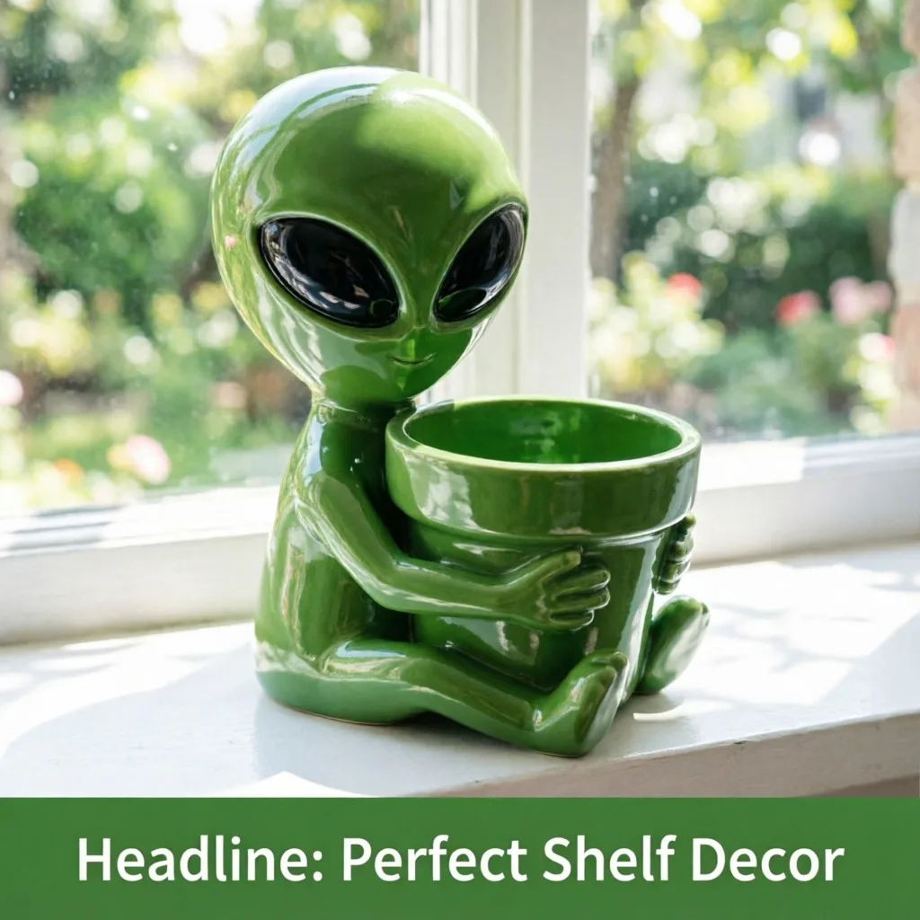 Resin Statue Green Aliens Planter Pot Figurine Flowerpot Outdoor Garden Yard Bonsai Plant Holder Patio Decoration Ornament Gift