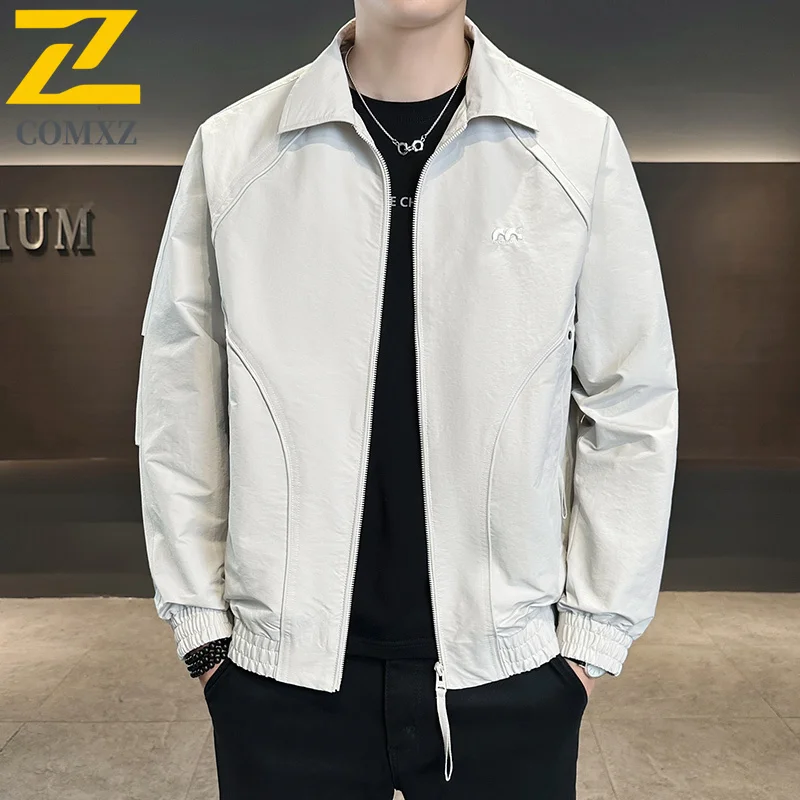 

COMXZ Charge Jacket Men 2025 Fashionable Versatile Loose Breathable Stand Up Collar Motorcycle Jacket Outdoor Casual Zipper Coat