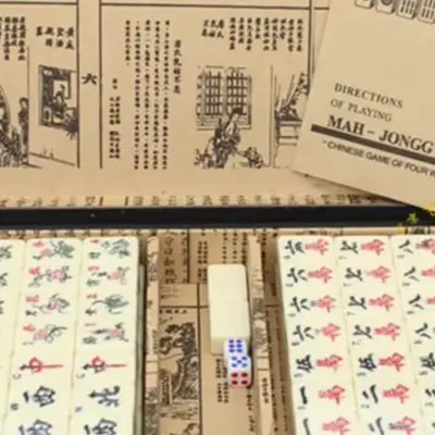 For Travel Ready Chinese for mahjong Set with 144 Etched Tiles 2 Dice and Wooden Case with Leather Wrap and Gold Hardware