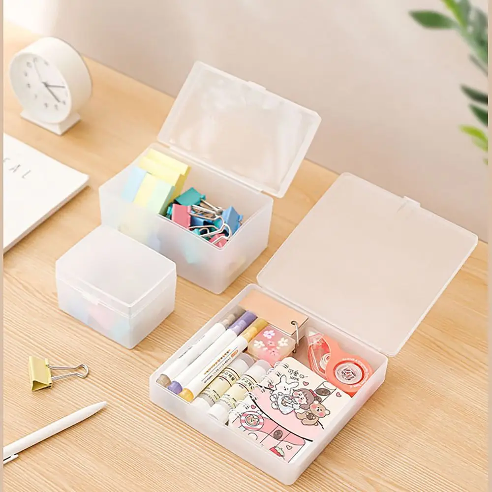 Frosted Clear Storage Box With Cover Large Capacity Dustproof Storage Cube Waterproof Dustproof Student Stationery Organizer