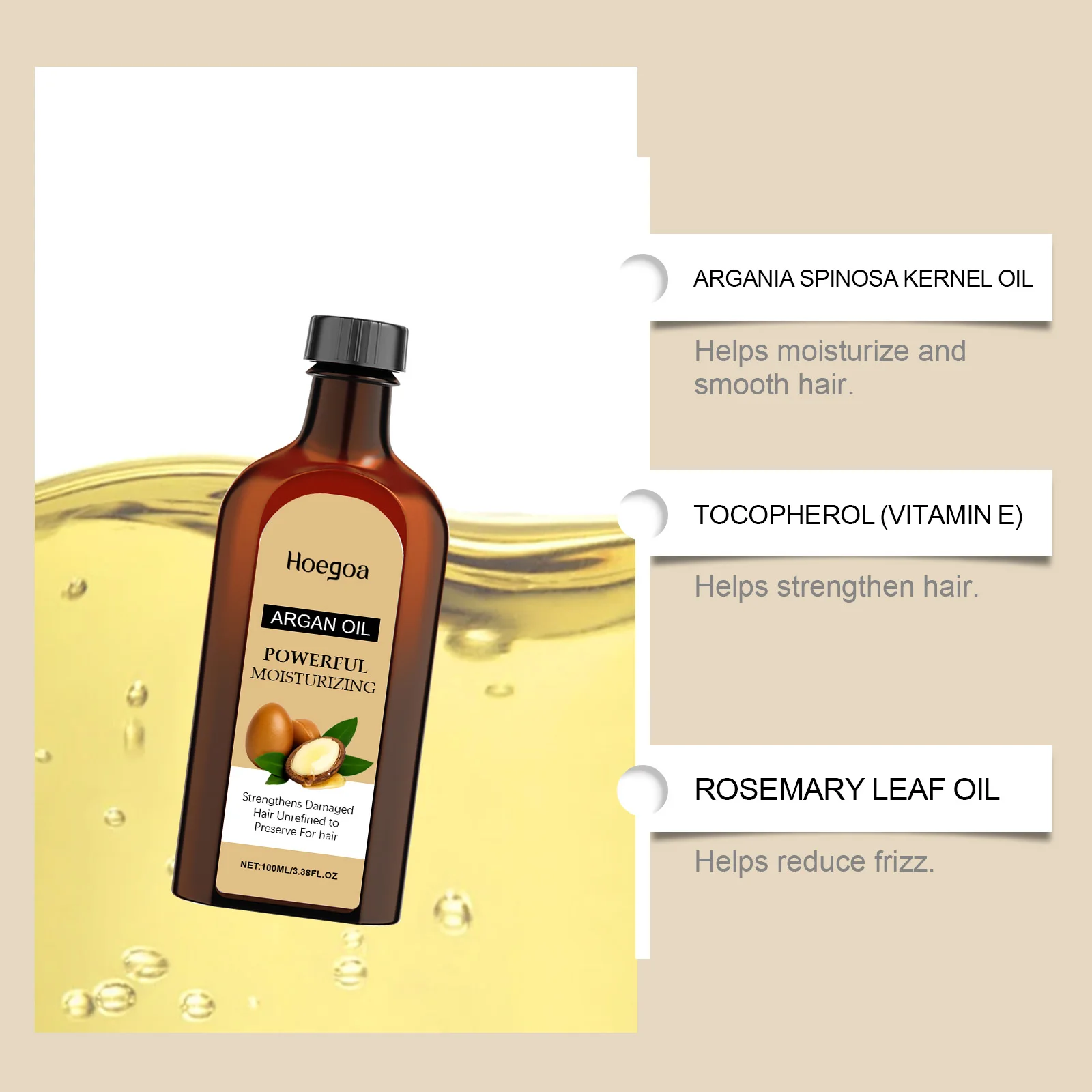 HOEGOA الأرغان الشعر الأساسية 100 مللي زيت جوهر مرطب اشراق السلس المغذي إصلاح الشعر الجاف التالف يعزز اللمعان #2