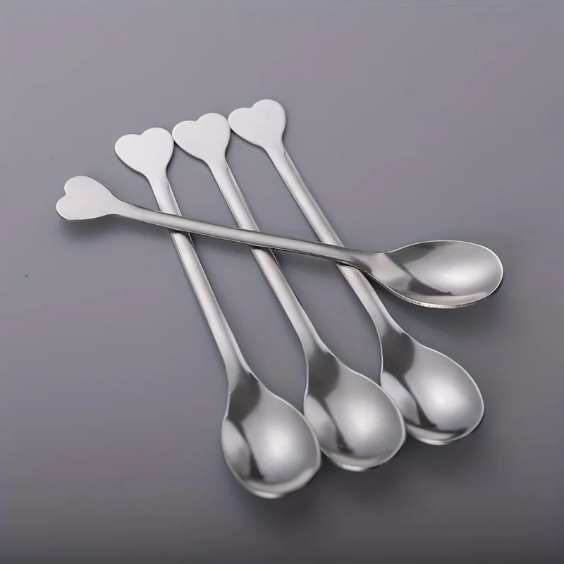 1pc Heart Shaped Handle Stainless Steel Spoon Mini Coffee Tea Dessert Spoon Creative Soup Stirring Spoon Kitchen Tableware Tools