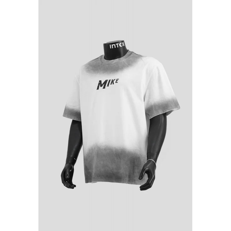

American retro design letter printed short sleeved T-shirt for men's summer trendy brand loose casual gradient washed top