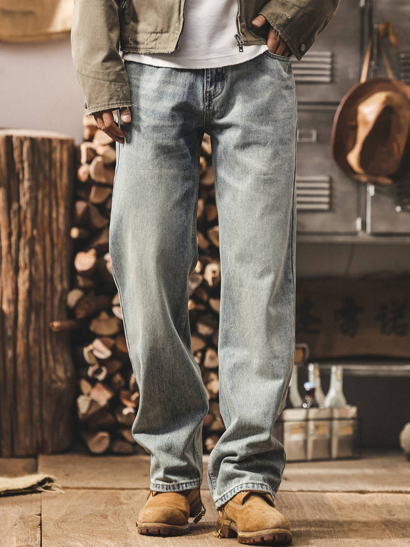 

Мужские джинсы прямого кроя в американском стиле ретро, осенние новые повседневные свободные джинсы, универсальные, из смеси хлопка и полиэстера, дышащие