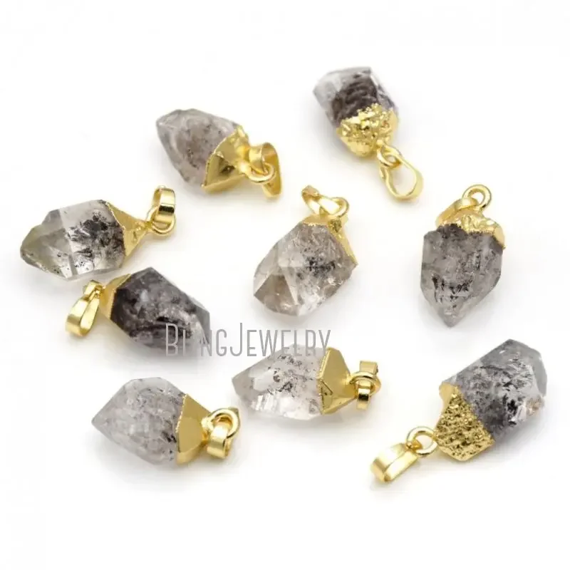 

10pcs April Birthstone Raw Herkimer Quartz Necklace Earring Pendant Gold Color Jewelry Supply Amulet Talisman Charm for Bracelet