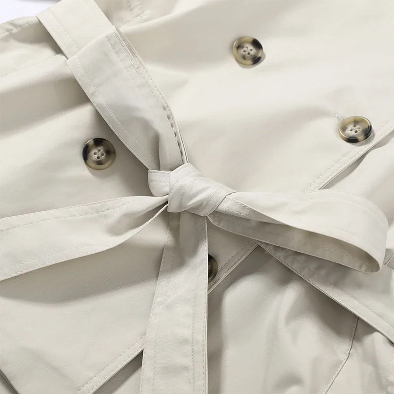 Frühlings-Damen-Trenchcoat mit Schnürung, Stehkragen, Doppelreihiger Knopfverschluss, Stilvolle Neue Damen-Jacke mit Langen Ärmeln, Streetwear-Oberbekleidung – Detail 11
