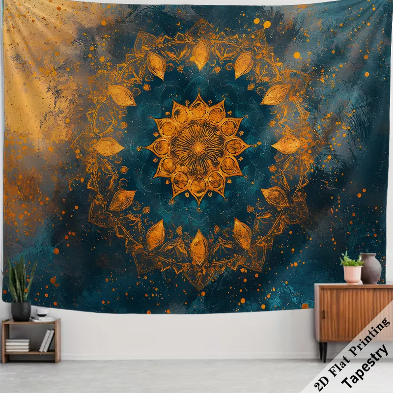 Boho Mandala Tapestry Wall Hanging Blue Gold Art Ethnic Boho Decor Large Size 180x280cm Home Ornament