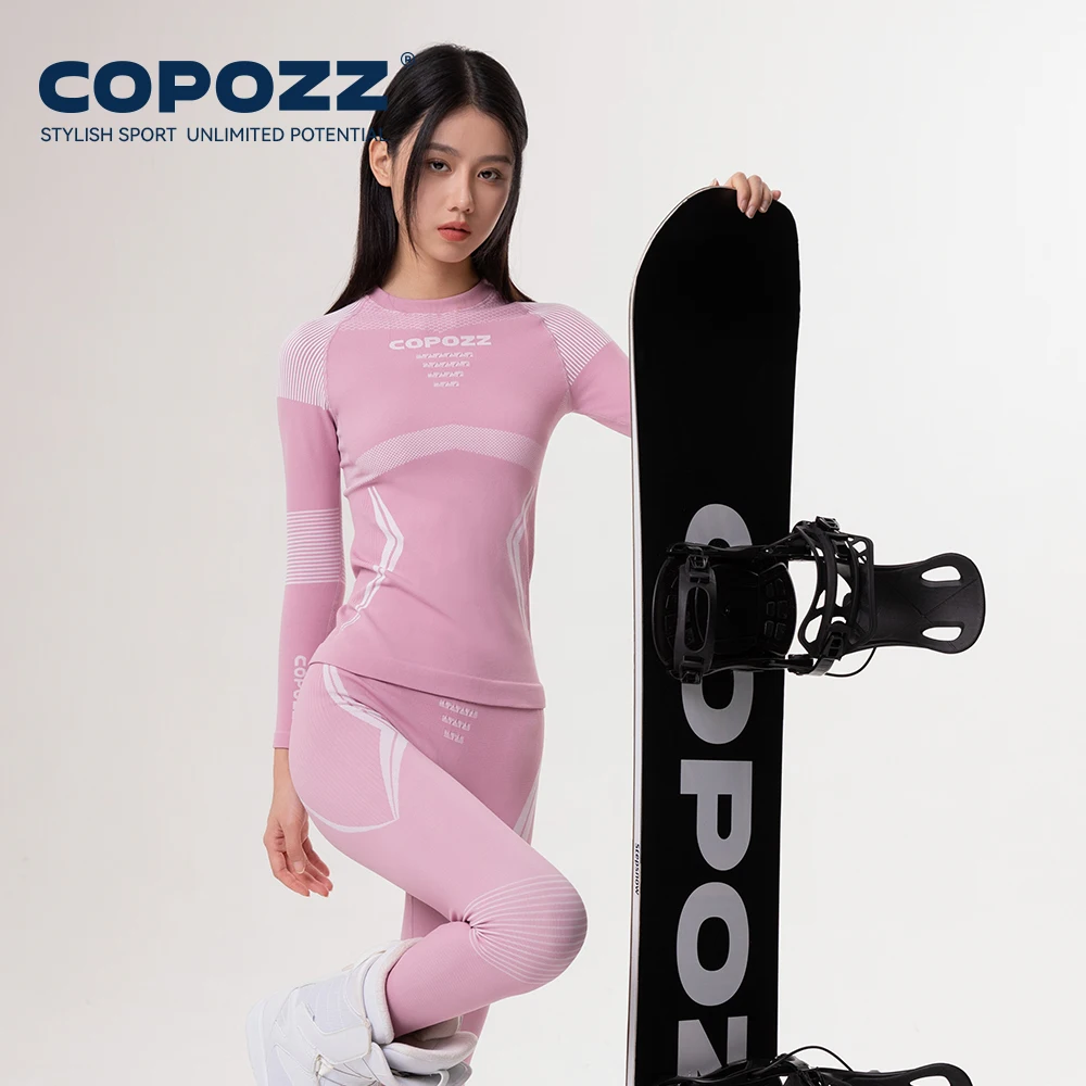 COPOZZ-Conjunto de ropa interior térmica para hombre y mujer, chándal de compresión funcional de secado rápido, Tops y pantalones ajustados de