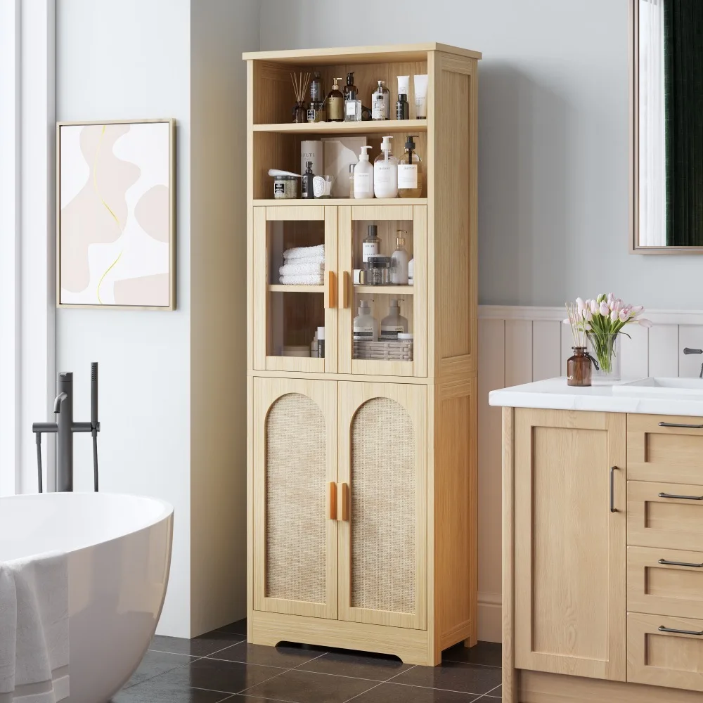 

4 doors 6 layers with rattan surface board veneer 60x30x170cm original wood color, Living Room Cabinets