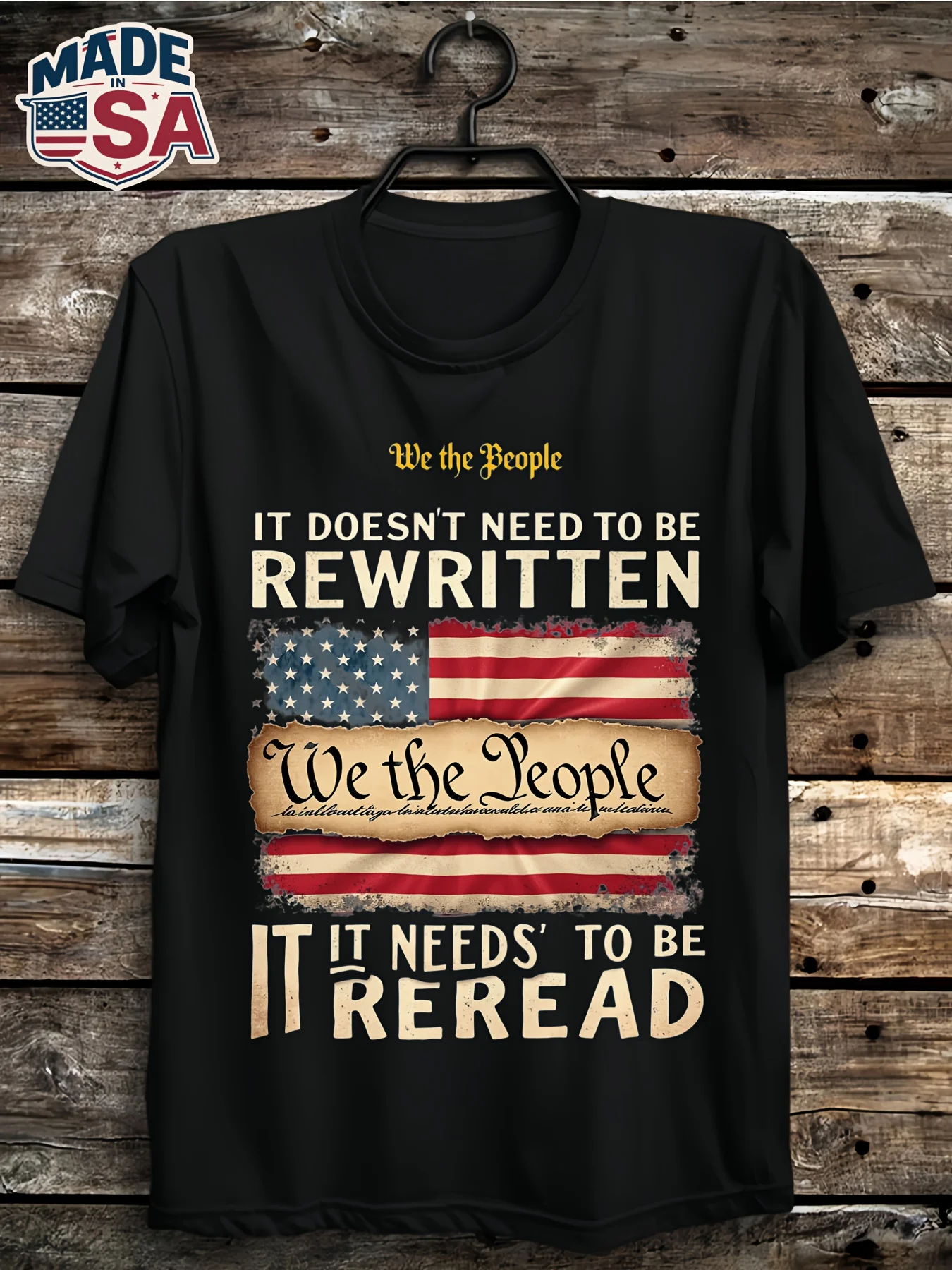 

Vintage Flag 1776 Constitution We The People Slogan T-Shirt 100% Cotton O-Neck Short Sleeve Summer Casual Mens T-shirt