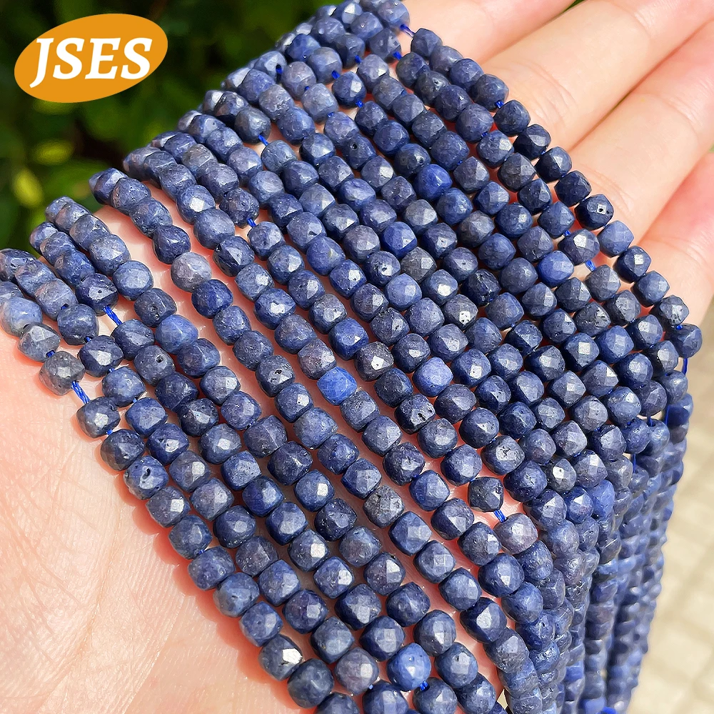 

JSES AA Natural 4mm Sapphire Faceted Cube Beads Loose Gemstone Beads for Jewelry Making DIY Bracelet Necklace Charms Accessories