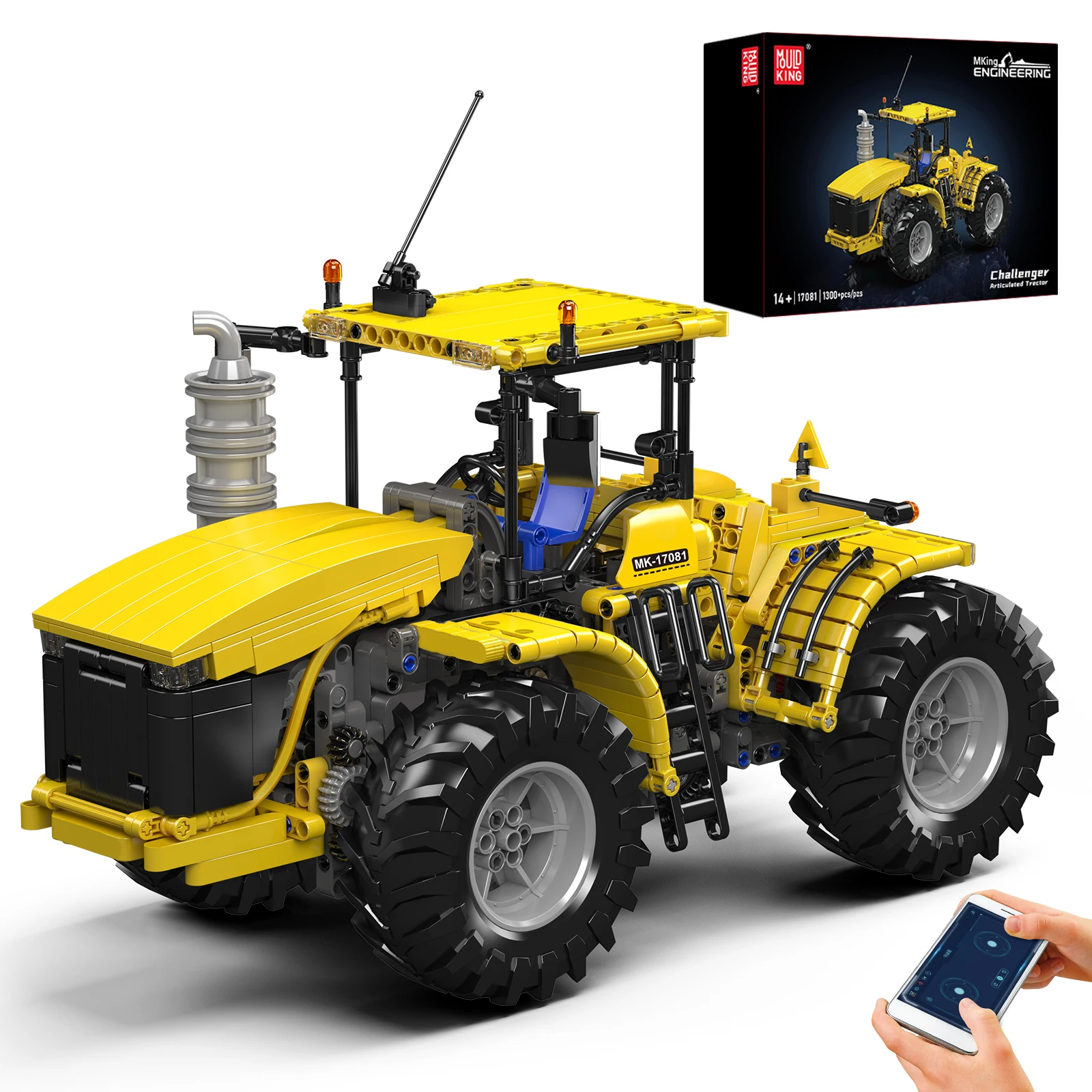 MOLD KING 17081 Tractor articulado técnico de ingeniería, bloques de construcción, Tractor agrícola RC, juego de juguetes de ladrillo para adultos y niños