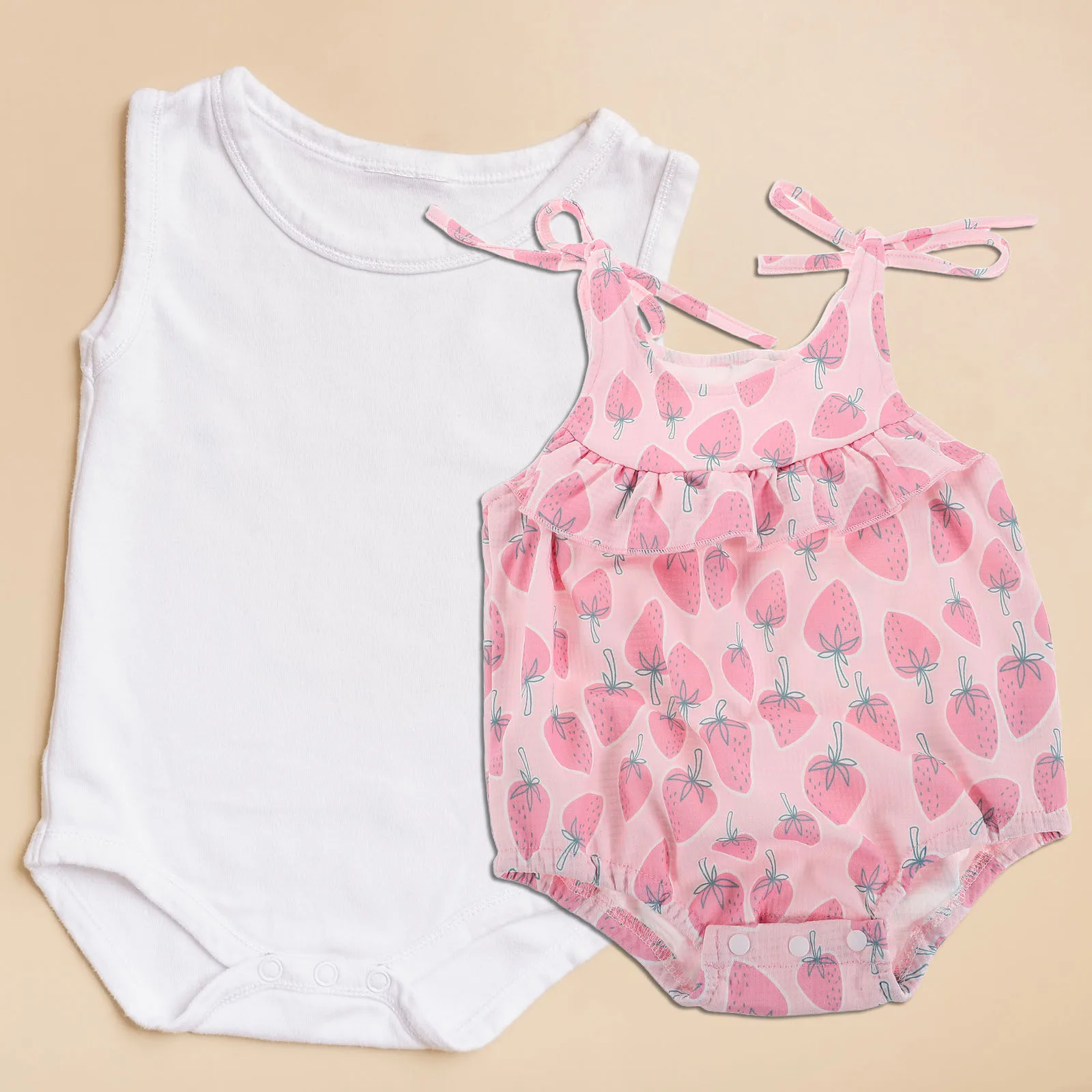 

Strawberry Romper Baby Girl Sleeveless One-piece Summer Clothes Newborn Pink Fruit Design Breathable Soft Infant Outfits