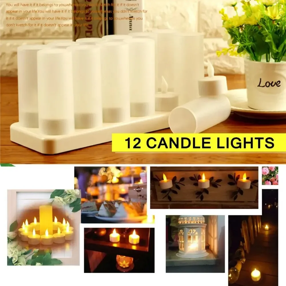 6/12Pcs LED Candle Lamp Rechargeable Creative Flickering Simulation Flame Candle Night Light Long Battery Life for Wedding Home