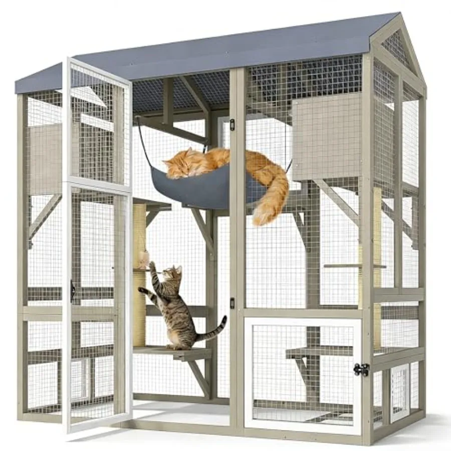 

Уличный вольер для кошек Catio: 4-уровневый большой домик для кошек, деревянный уличный патио-вольер для кошек с окном и местом для отдыха