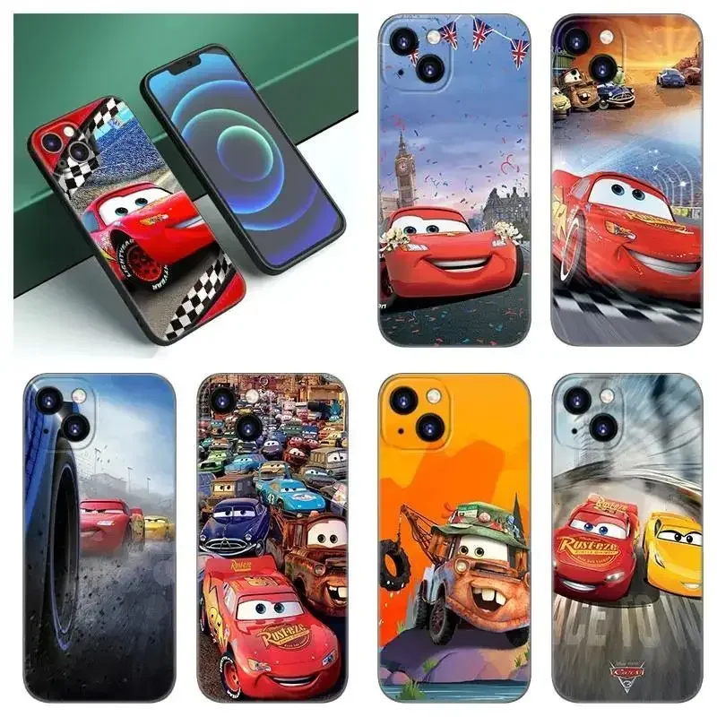 Applicable mobile phone iPhone13 Pro 15 13mini mobile phone case Cartoon Lightning McQueen black silicone mobile phone case