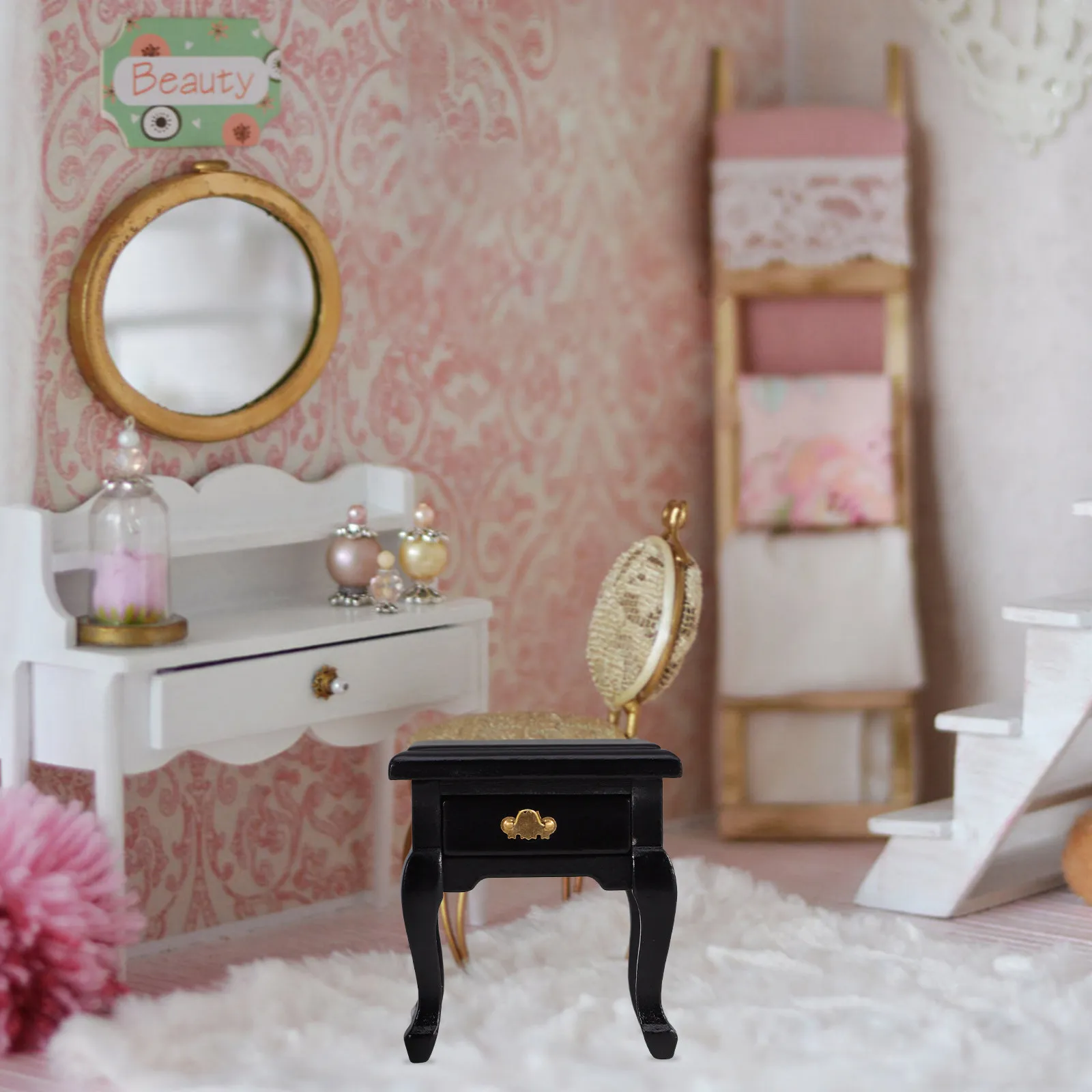 

Miniature Wooden Bedside Table for Dollhouse Bedroom Decor Elegant Smooth Finish Realistic Detail Sturdy Lightweight Mini House