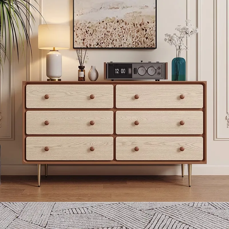 

French retro style six chest cabinet bedroom solid wood storage TV cabinet drawer cabinet