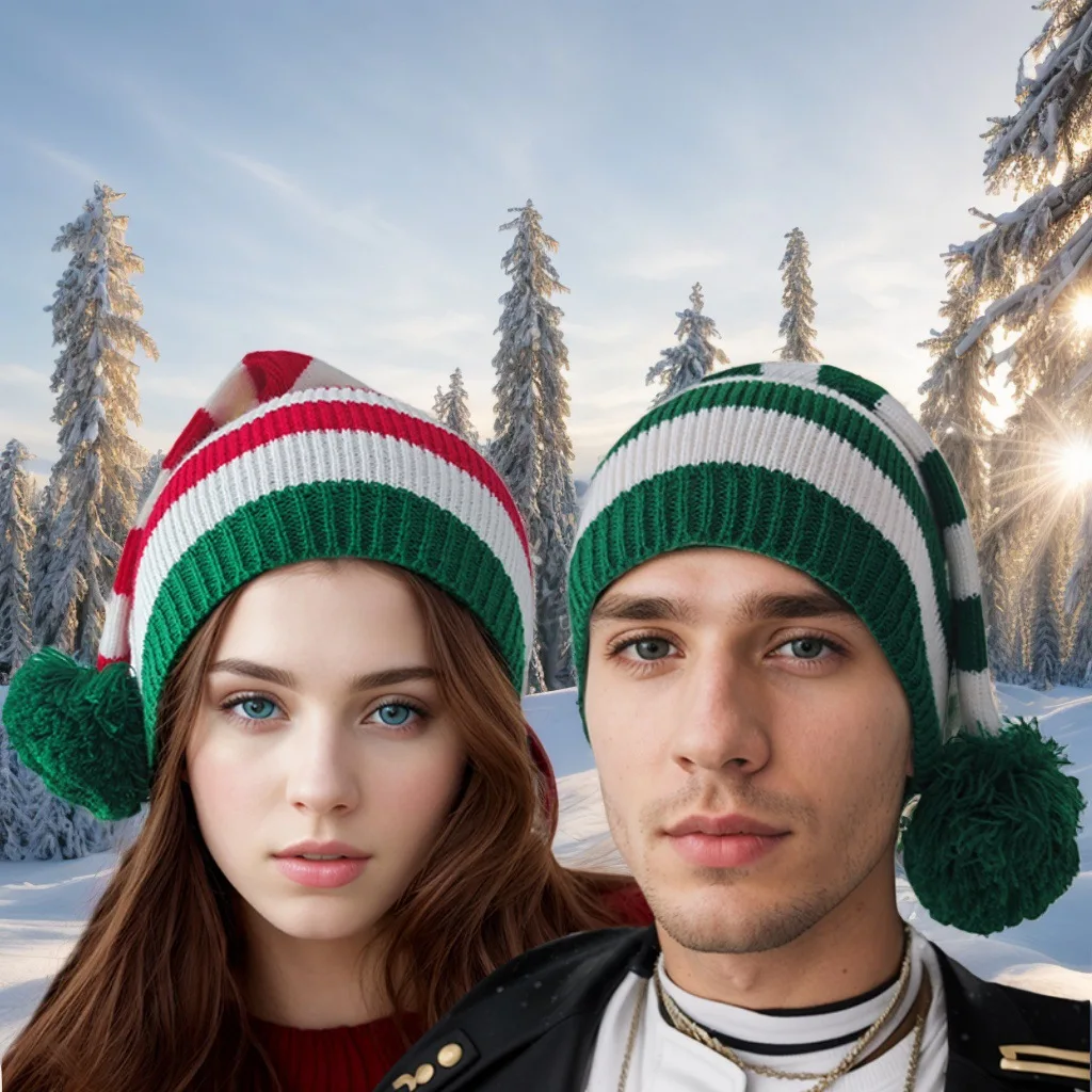 Christmas Hat Party Cosplay Red And Green Striped Hat For Men And Women, Autumn And Winter Warm And Comfortable Long Tail Hat