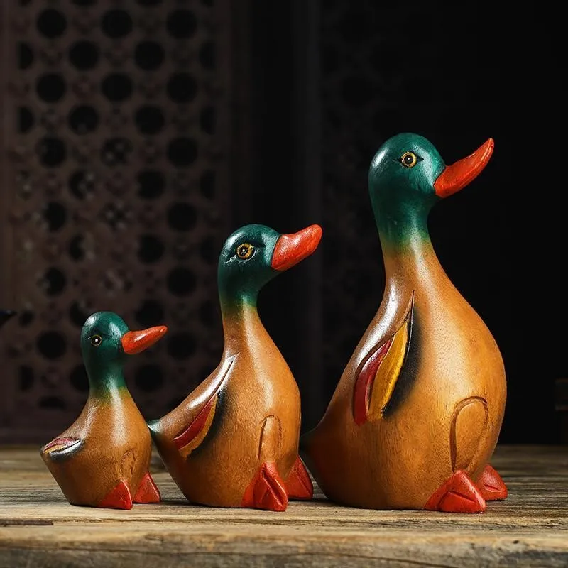 Wooden Carving Craft Duck Shaped Decor Ornament Creative Safe Joyful Living Room TV Cabinet Desktop Decoration Ornament ZI793