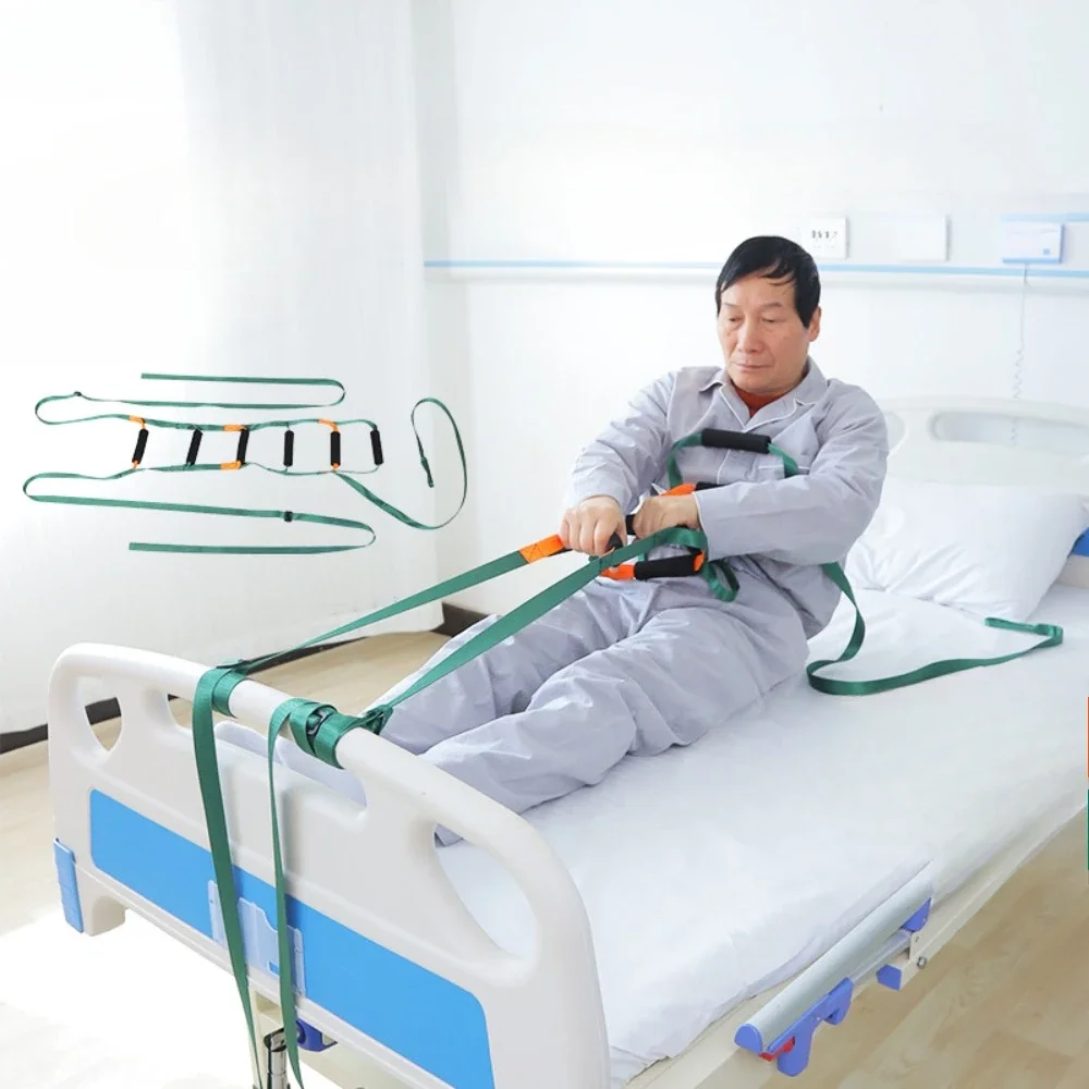 Bedridden Elderly Get Up Aid Disabled Get Up Assist Belt with Handrail Bed Ladder Assist Shift Strap Pull Sit Up Ropes Ladder