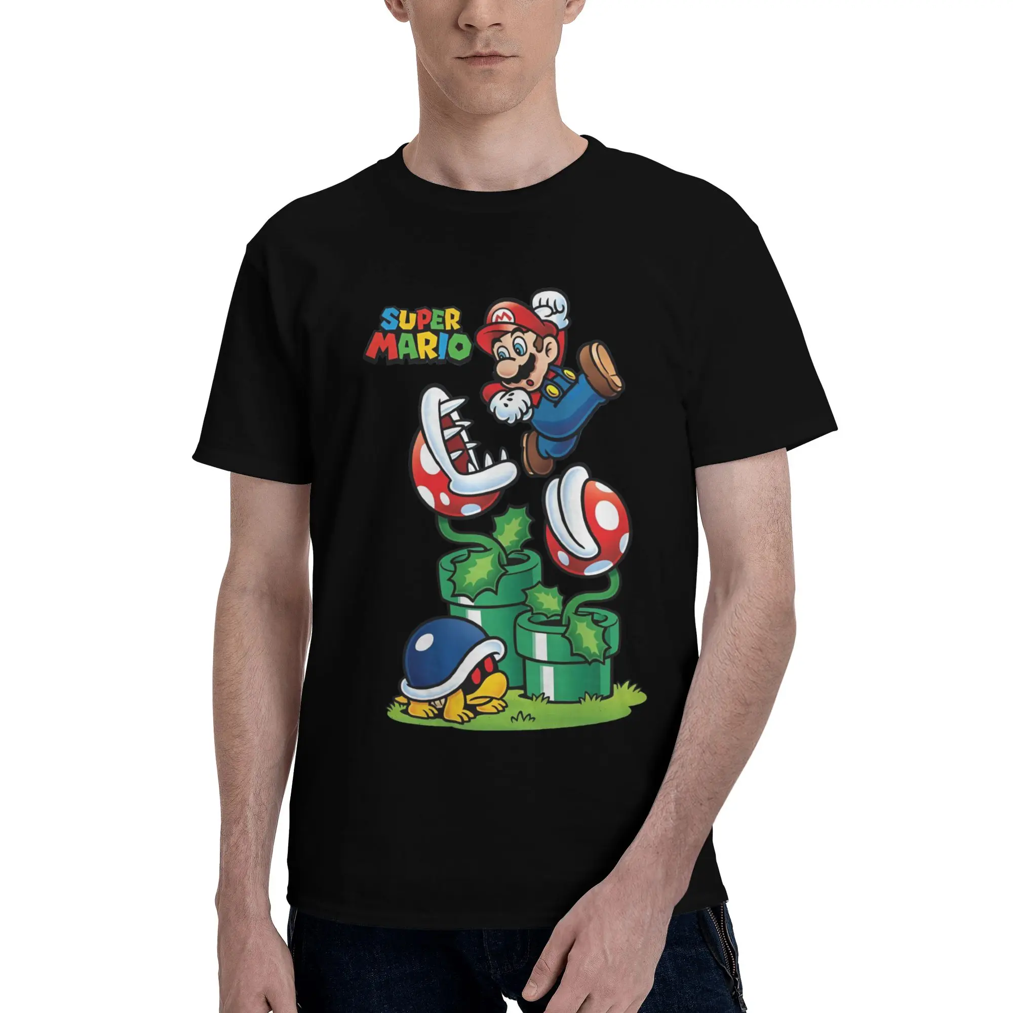 

Vintage M-Marios T Shirt Men Cotton Printed T-shirt Harajuku Tshirt Short Sleeve Kawaii Cartoon Character Anime Tee Tops