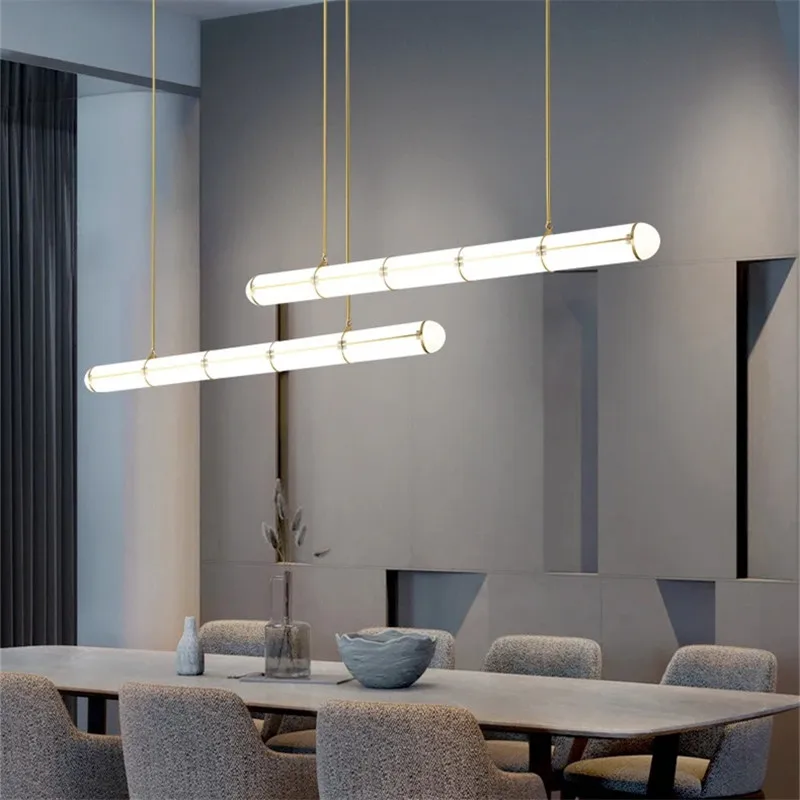 Cilindrische eindeloze hanglamp Designer LED lange acrylverlichting voor eetkamer keukenbar Minimalistische witte eetlamp