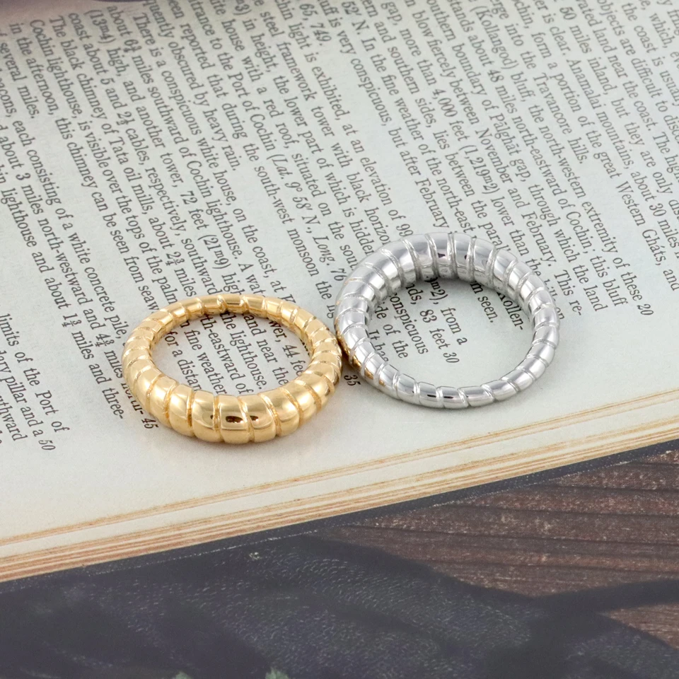 New Trendy High Quality Stainless Steel Minimalist Textured Geometric Charm Statement Gold Color Ring Anillo Jewelry For Women