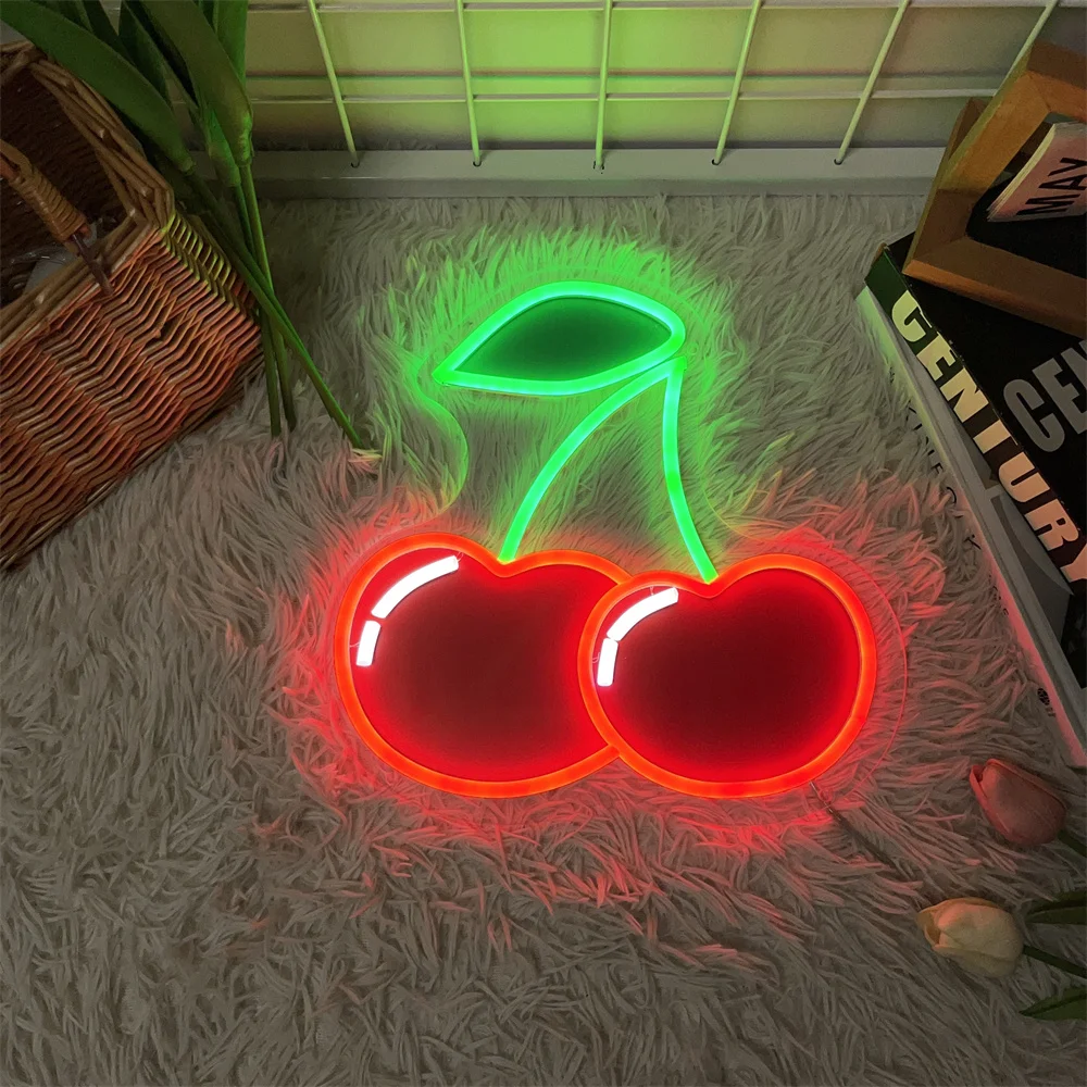 Cherries Neon Lights Kids Gifts Cherry Room Decor Neon Signs Home Wall Decor Cute Fruits LED Signs Restaurants Bar Fruit Shop