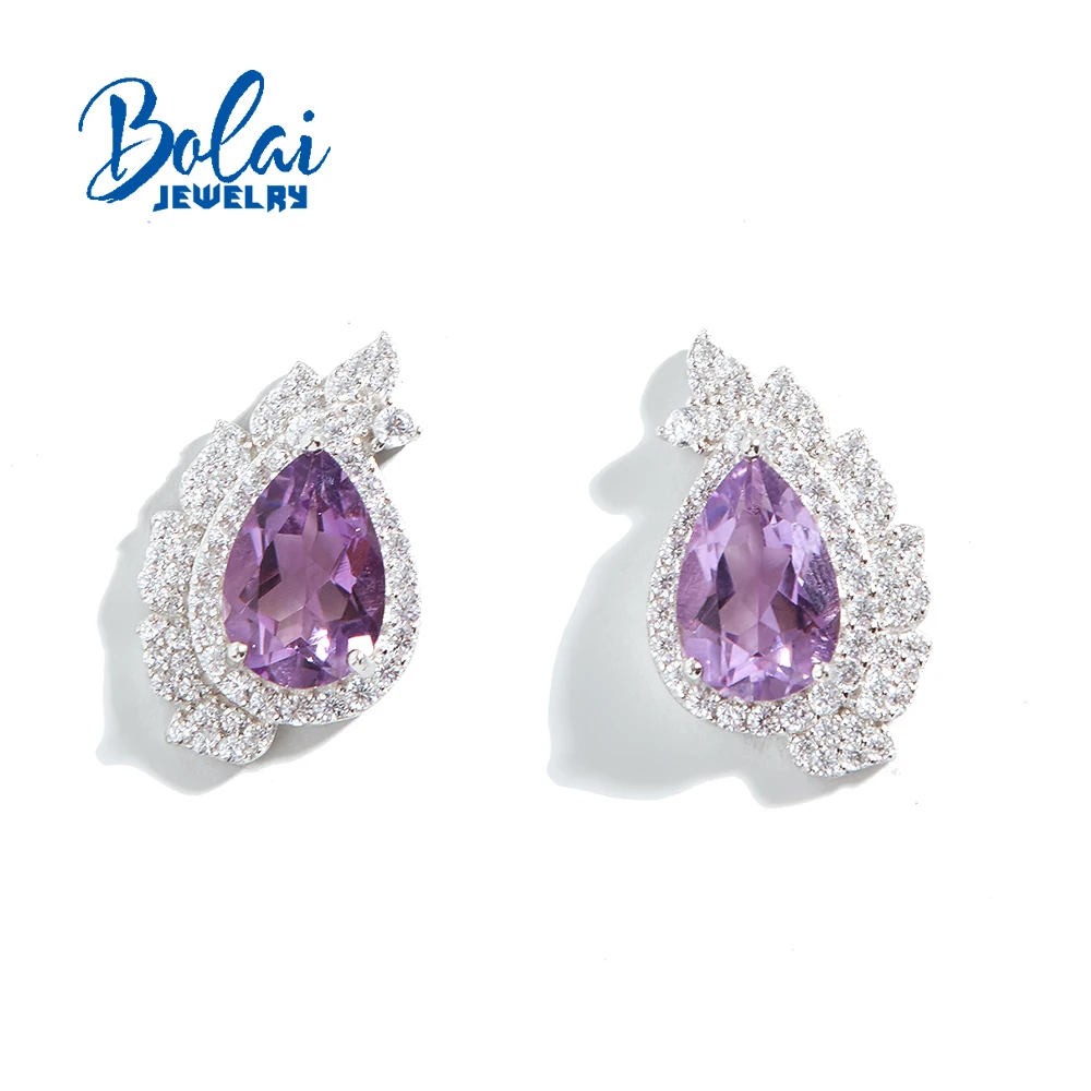 

925 Sterling silver amethyst earring pear shape 8*12mm natural gemstone fine jewelry for girls fashion Look nice gift