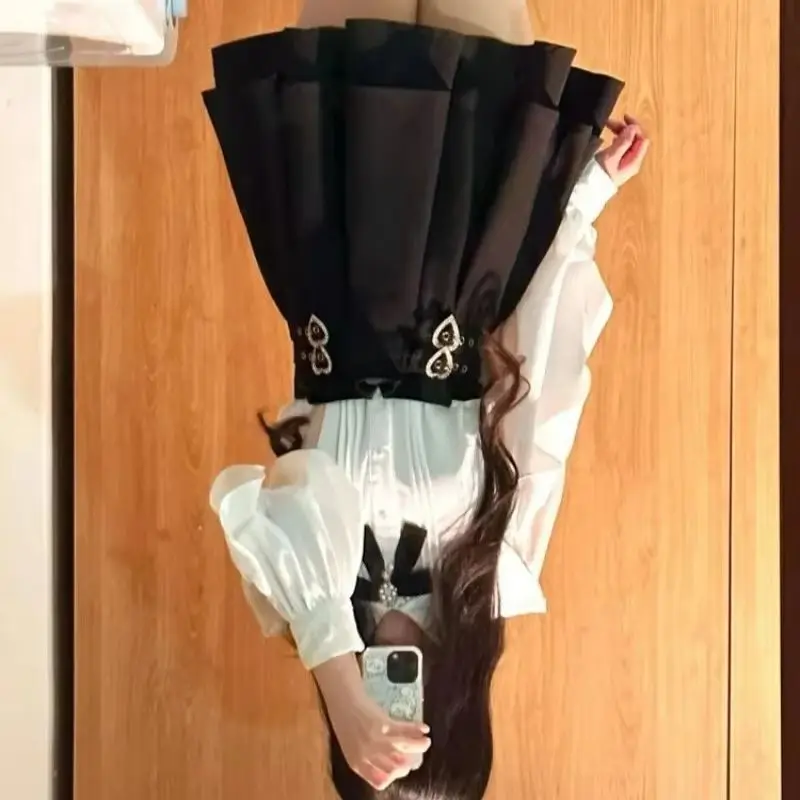 

Japanese Daughter Feeling Suit Women's Spring Autumn 2026 New Ruffle Leaf Edge Shirt A-word Waist Cake Short Skirt Two-piece Set