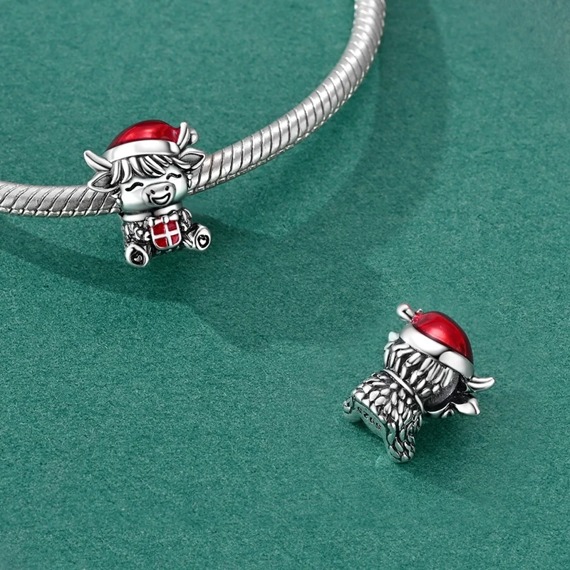 925 Sterling Silber Charms Perlen Weihnachtsglocke Socken Lebkuchenmond Anhänger Passend für Original-Armband Damen DIY Schmuck Geschenke – Detail 8