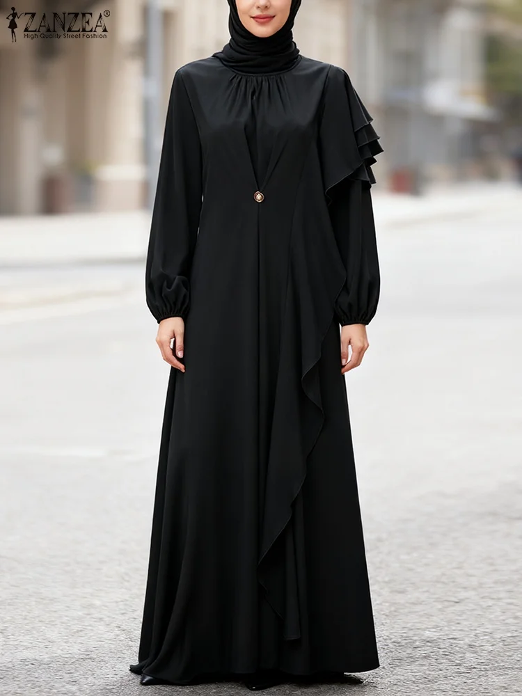 ZANZEA – Robe Abaya musulmane à volants pour femmes, élégante, manches longues, couleur unie, plissée, Kaftan islamique, automne 2026