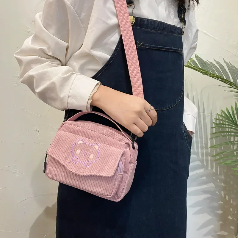 Práctico bolso de lona bonito de oso para chica, nueva edición coreana, bolsos cruzados, hombro para estudiante