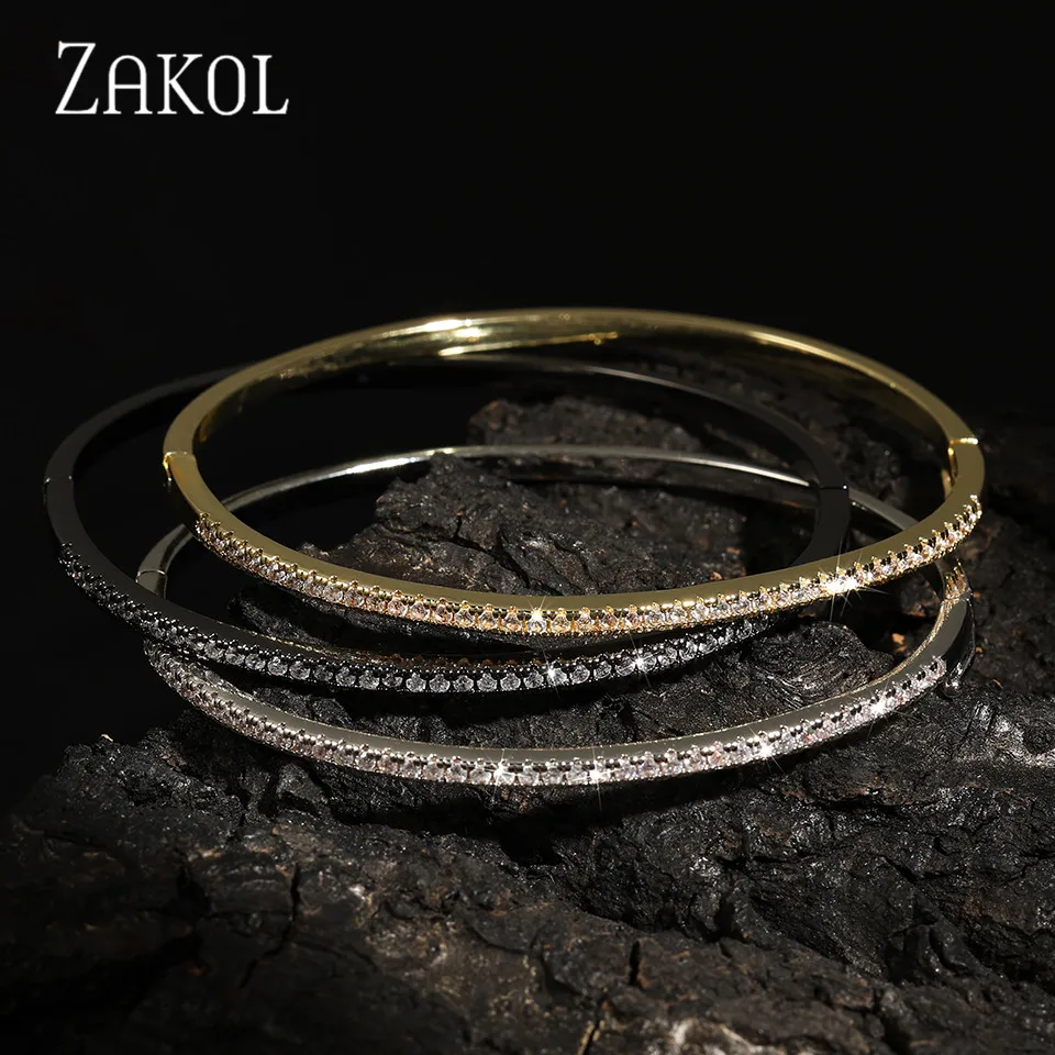 

ZAKOL 60MM Minimalist Cubic Zirconia Bangle Bracelet For Women Fashion Geometric CZ Stone Bracelets Wedding Party Jewelry
