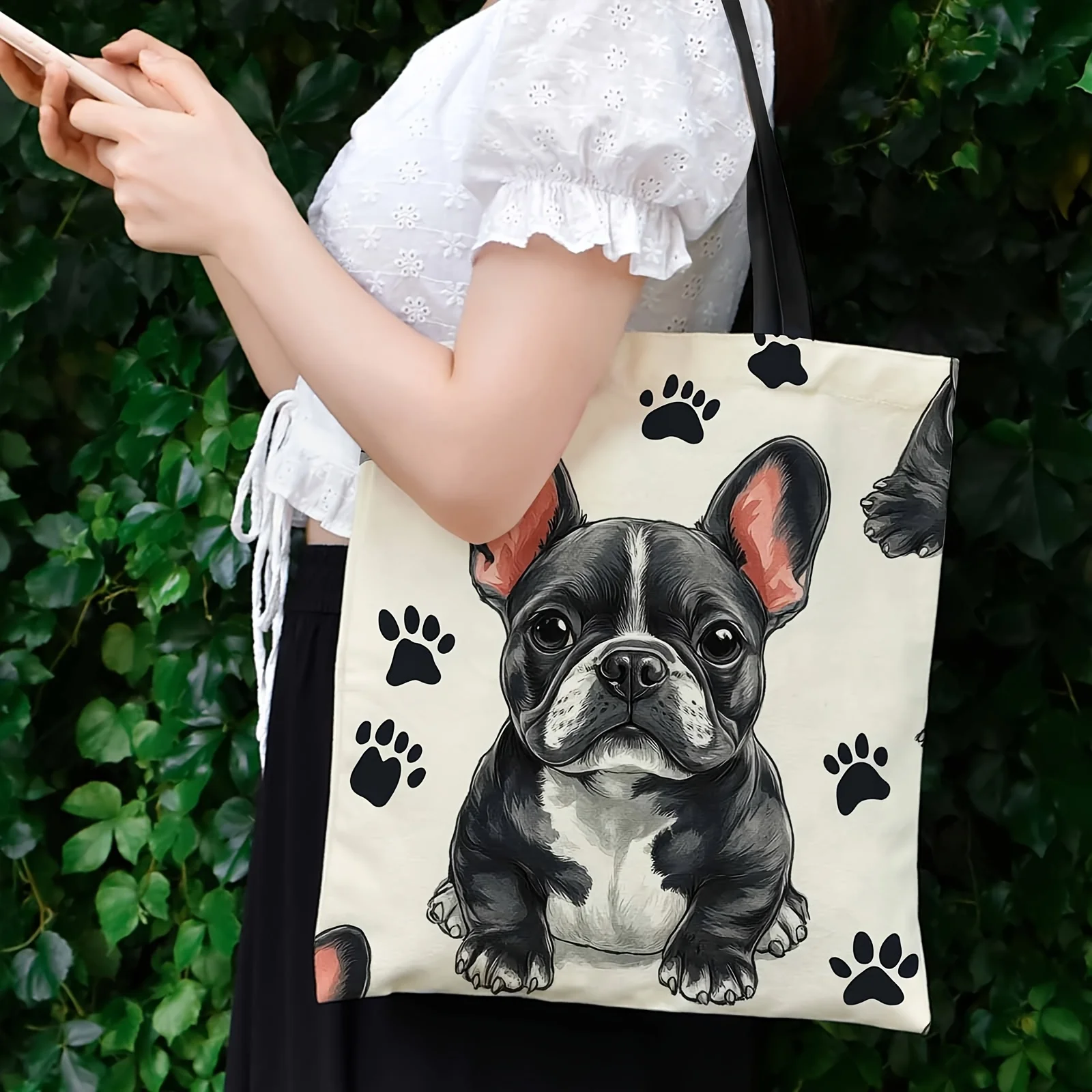 French Bulldog Paw Prints Print Shoulder Bag Outdoor Picnics and Shopping Durable Cute Tote Bag Gifts for Friends and Family