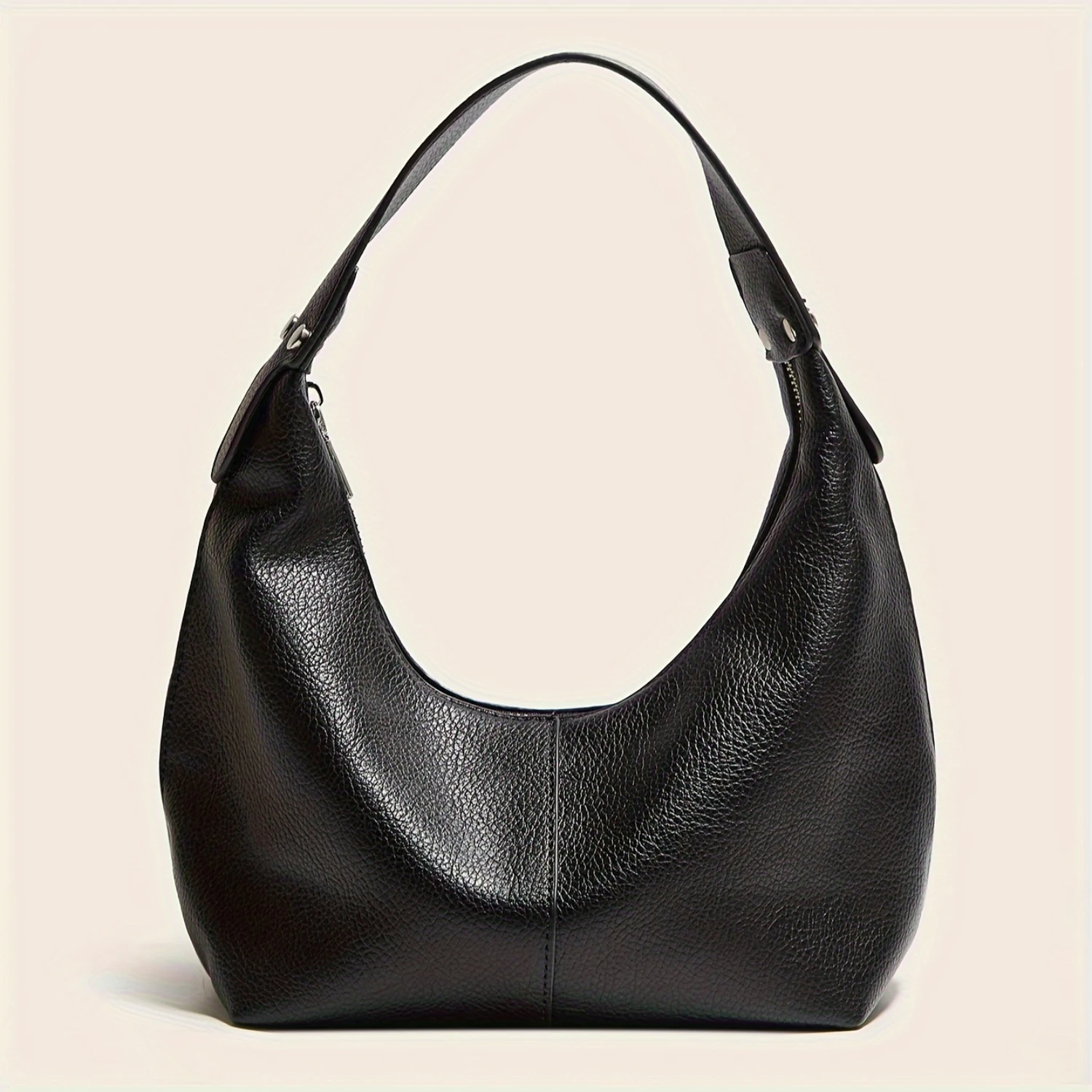 Solid Color Handbag- Minimalist Textured Zipper Armpit Bag