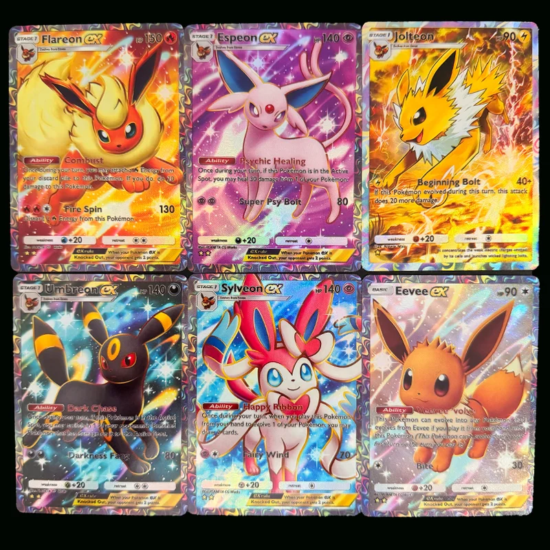 Diy 5 Style PKM TCG Jolteon Eevee Sylveon Umbreon Espeon Ex Pocket 2 Star Full Art Collection Flash Card