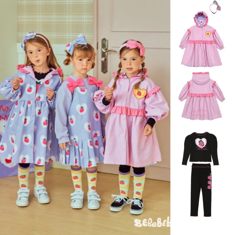 

Girls Hooded Windbreaker 2025 Fall And Winter New Printing Fashion Children's Pants Jacket Cotton Cute Black Bottoming Shirt Set