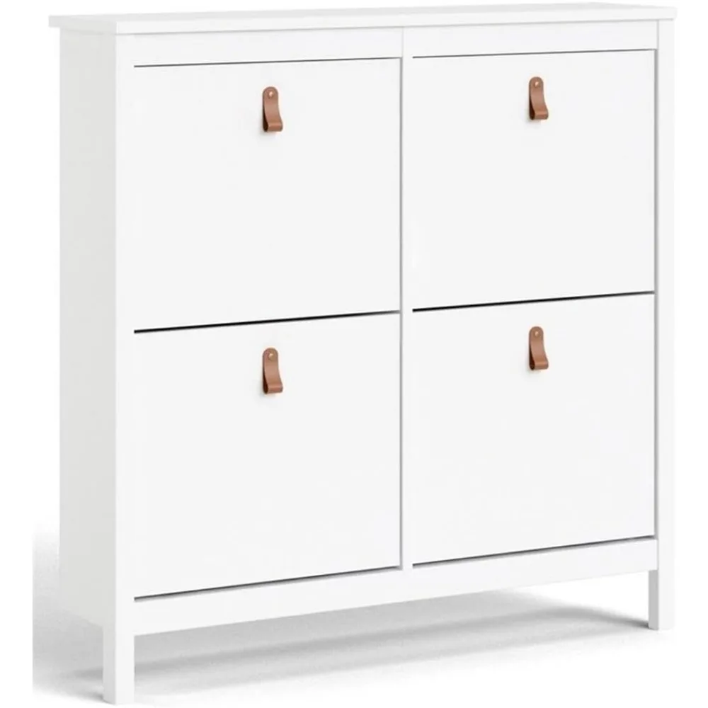 Modern Traditional 4 Drawer Shoe Cabinet Storage Organizer for 16 Pairs White