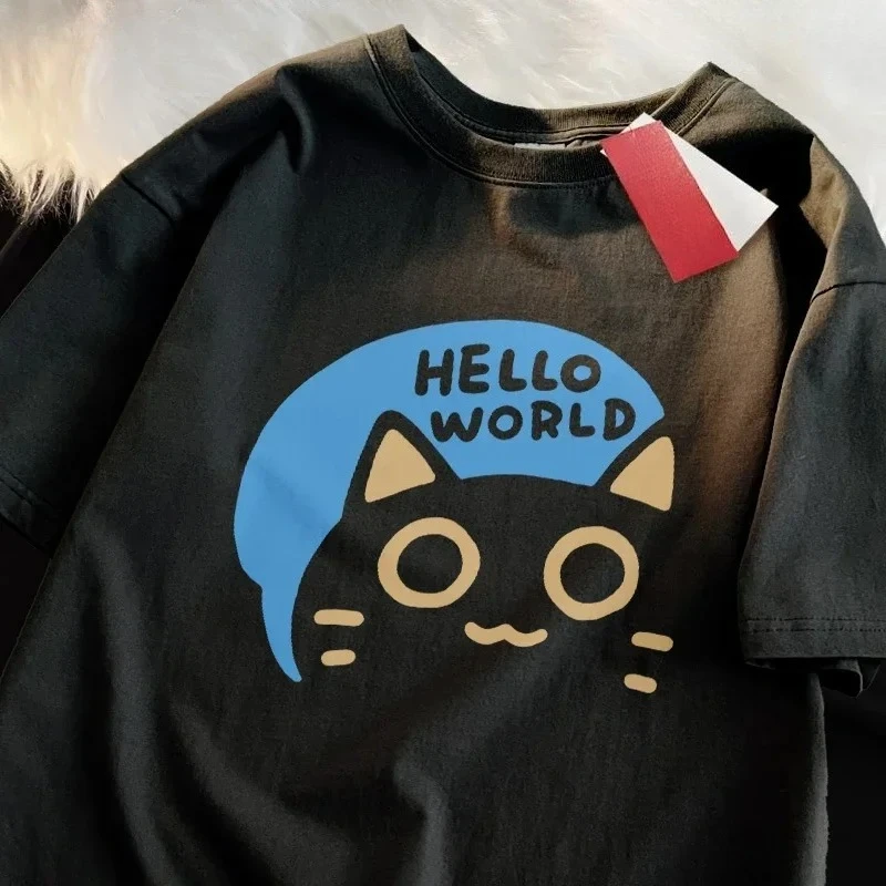 Hello World Summer Trendy Loose Short Sleeved T-shirt Women's Code Confession Fun Couple Half Sleeve Graphic T Shirts Streetwear