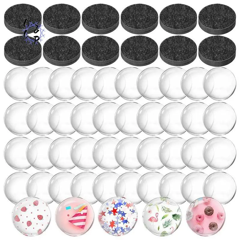 A68P-124Pcs Craft Magnets Glass W Adhesive Backing And Transparent Clear Glass Cabochons DIY Craft Fridge Magnets Sticker