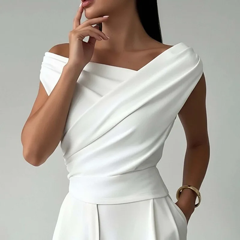 2026 spring and summer new women's clothing sexy off-the-shoulder irregular collar small vest top women