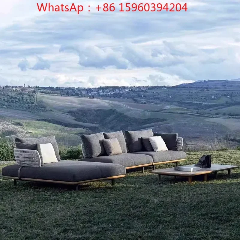 Solid wood outdoor sofa rain-proof sun-proof exposed  outdoor tea table Nordic casual rattan woven courtyard villa furniture