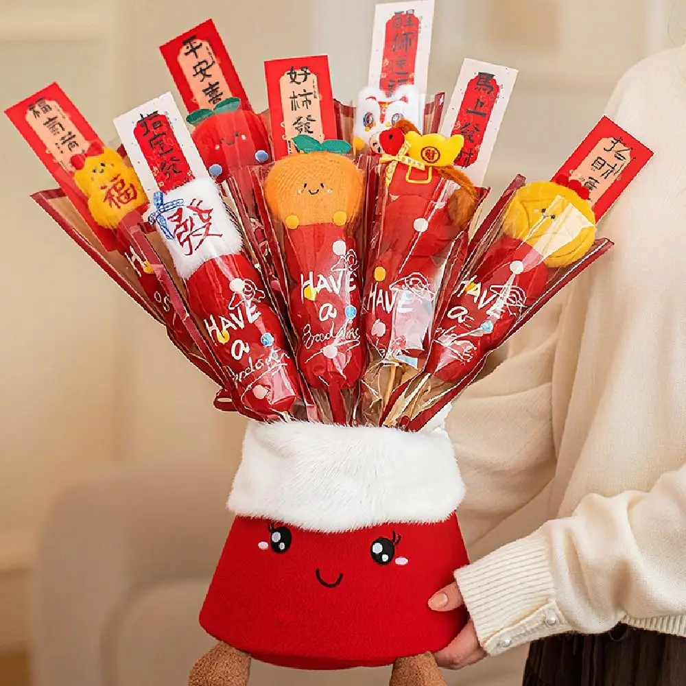 Accessoires Photo créatifs pour nouvel an, Bouquets de gourde de bonbons glacés doux et mignons, peluche Tanghulu rouge drôle