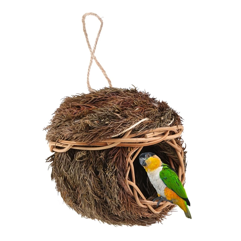 LXAF Hummingbird House Hand Woven Straw Bird Nest Natural Fiber Bird Hut for Parrot Hatching Breeding Garden Supplies