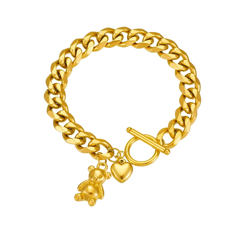 XIYANIKE-pulsera con dije de oso de Color dorado de acero inoxidable 316L para mujeres y niñas, cadena para muñeca en forma de corazón, regalos de joyería