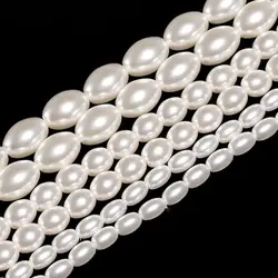 White Imitation Charms Pearl Beads Oval Handmade DIY Glass Loose Bead For Jewelry Making Bracelet Necklace Earrings Handicraft