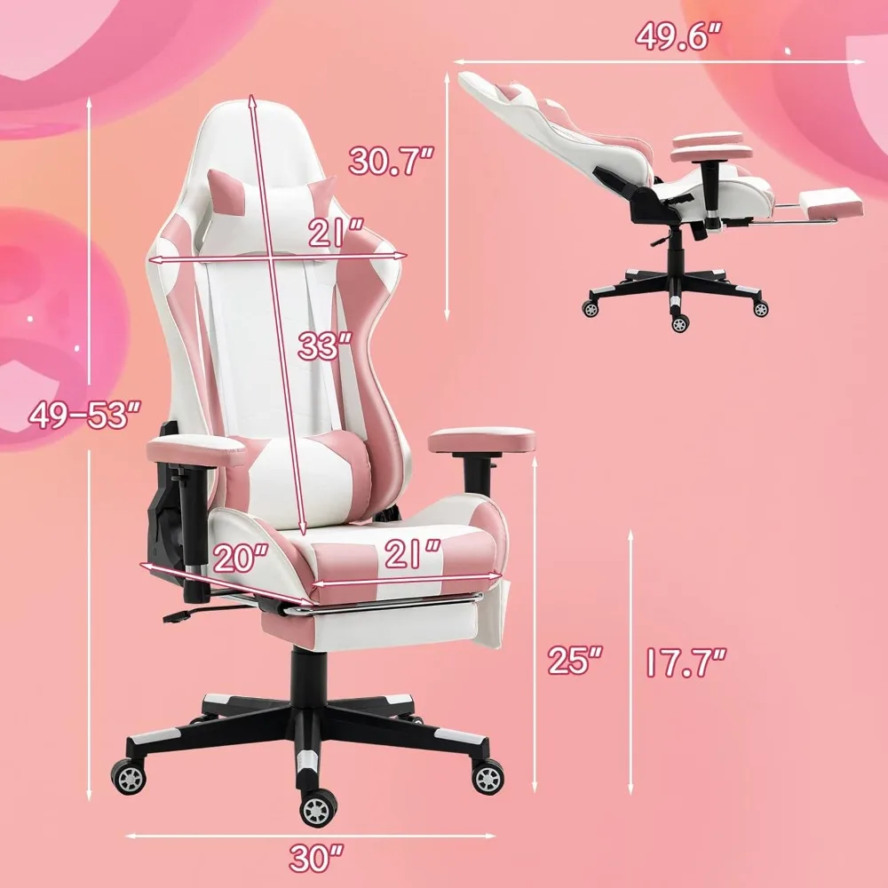 PC Gaming Chair with Footrest Ergonomic Office Desk Chair Racing Leather Recliner Swivel Rocker with Headrest and Lumbar Pillow