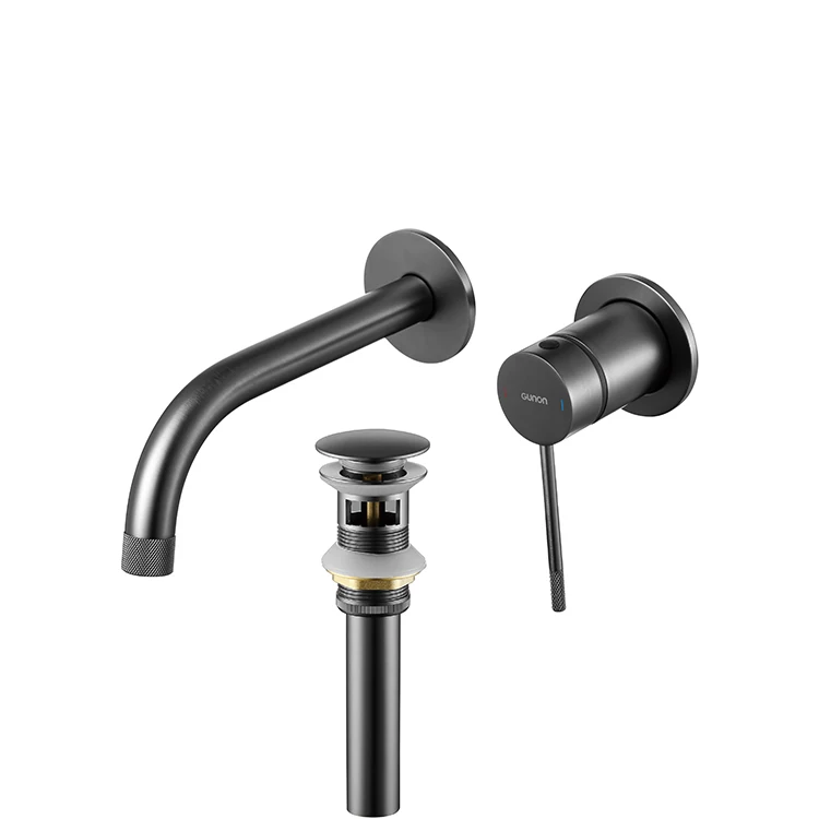Single-Hole Concealed Brass Basin Mixer Taps Gun Metal Single-Handle Bathroom Sink Faucet Minimalist Wall Mounted Faucet Ceramic
